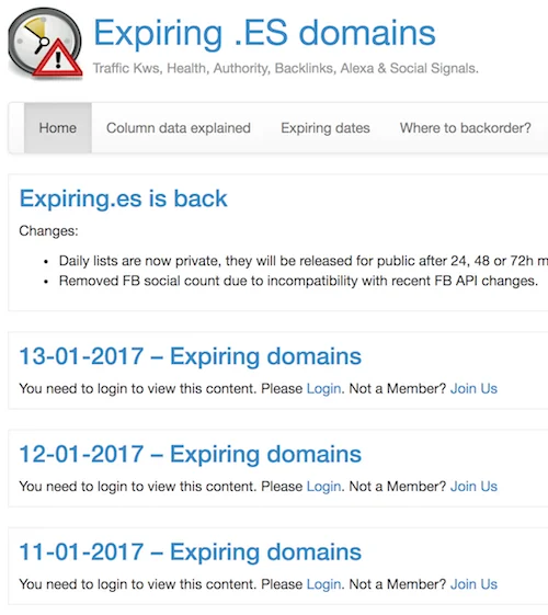 Expiring es domains dominios caducados dominio web
